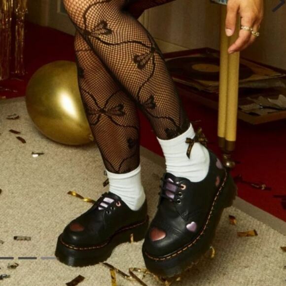 Dr. Martens Shoes - Dr. Martens Black Lapstone Satin 1461 Quad Heart Platform Derby Shoes 7